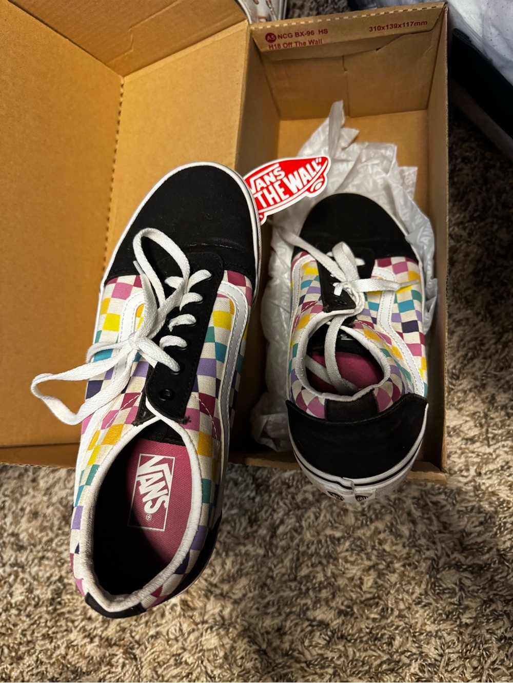 Vans Kids Low-Top Checkerboard Sneakers in Black and Multicolor